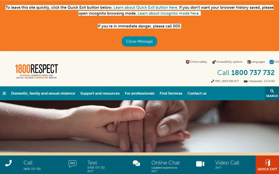 1800RESPECT website screenshot