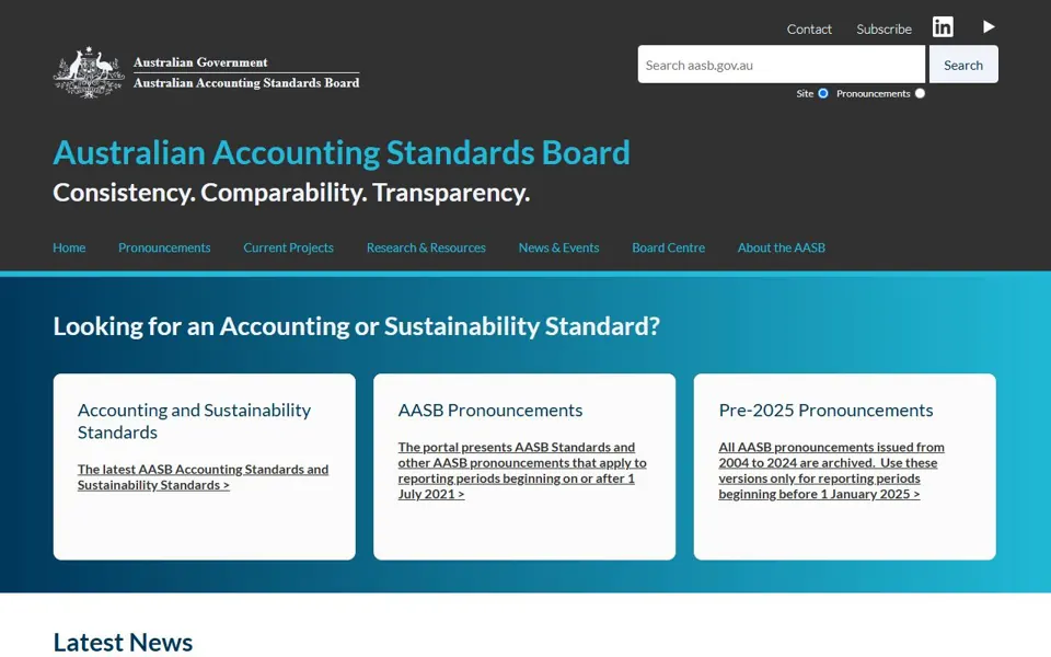 AASB website screenshot