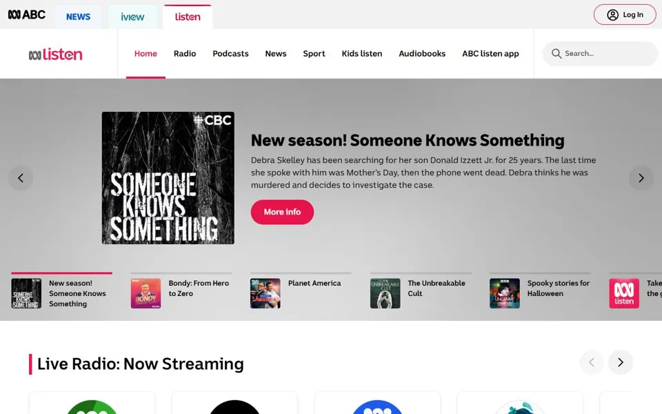 ABC listen website screenshot