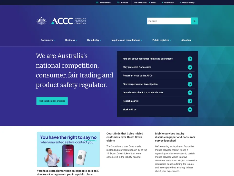 ACCC website screenshot