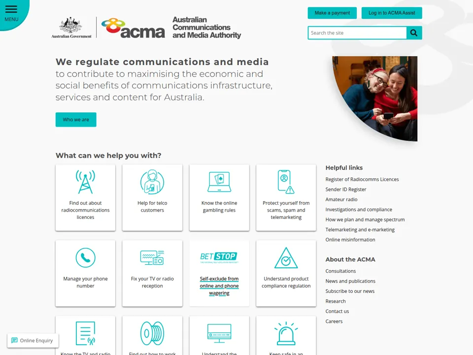 ACMA website screenshot