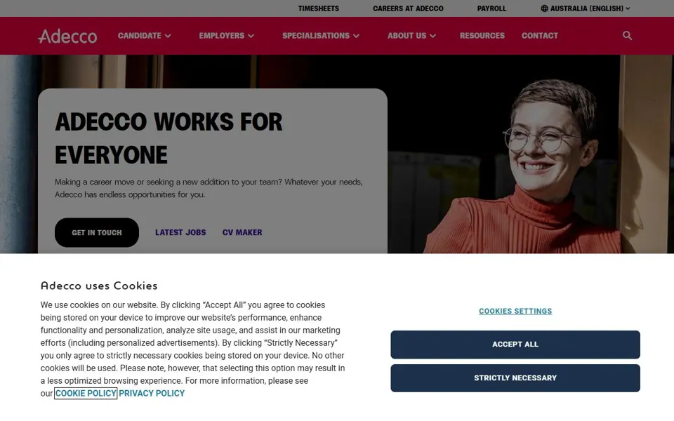 Adecco Australia website screenshot