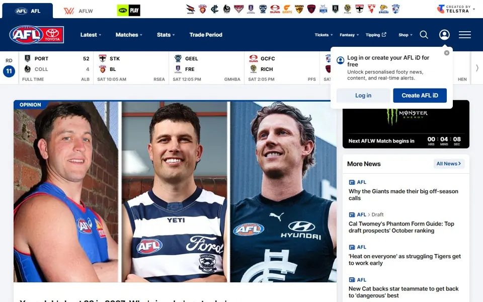 AFL website screenshot