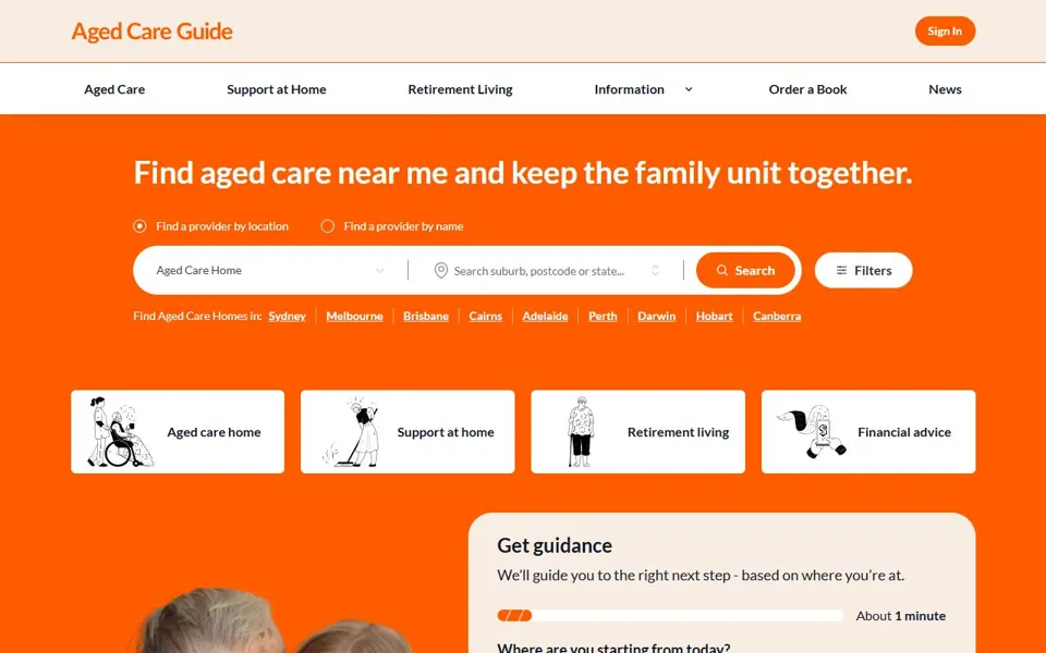 Aged Care Guide website screenshot