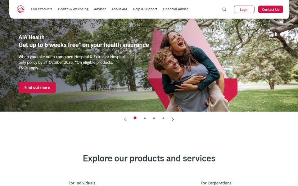 AIA Australia website screenshot