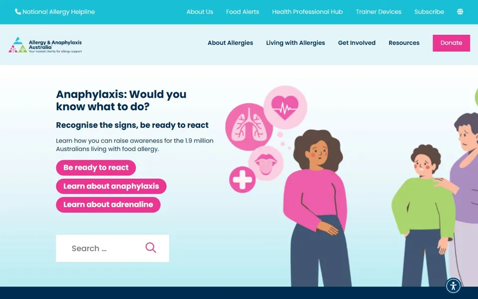 Allergy & Anaphylaxis Australia website screenshot