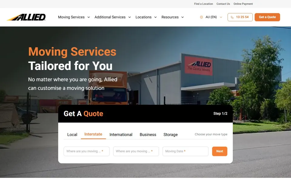 Allied Moving Services website screenshot