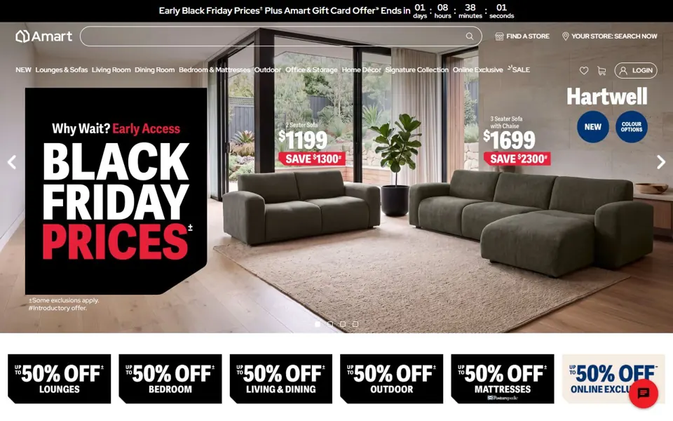 Amart Furniture website screenshot