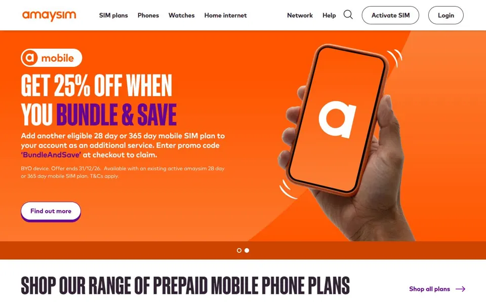 amaysim website screenshot