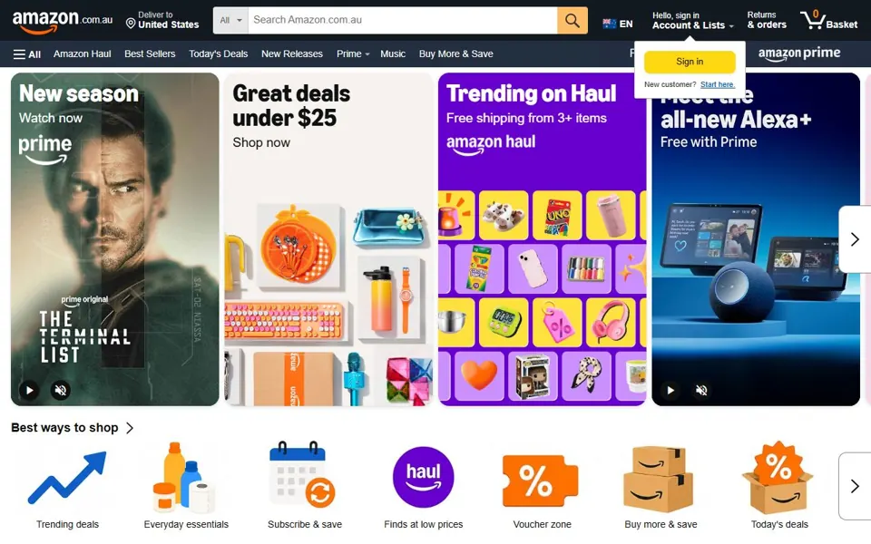 Amazon Australia website screenshot
