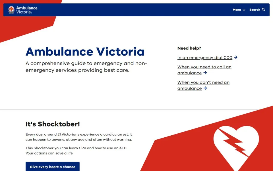 Ambulance Victoria website screenshot