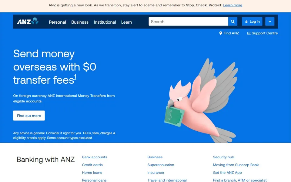ANZ website screenshot