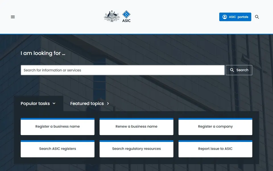 ASIC website screenshot