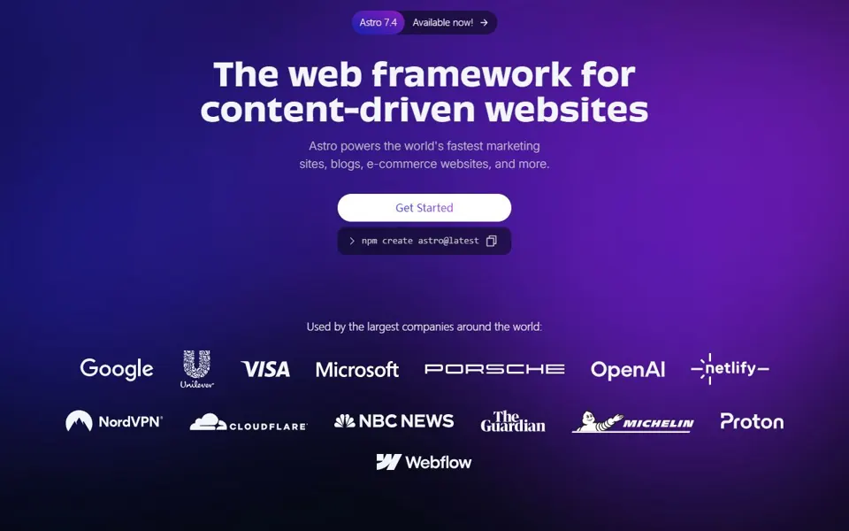 Astro website screenshot