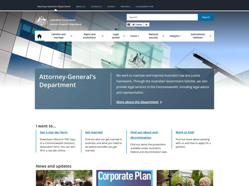 Attorney-General's Department website screenshot