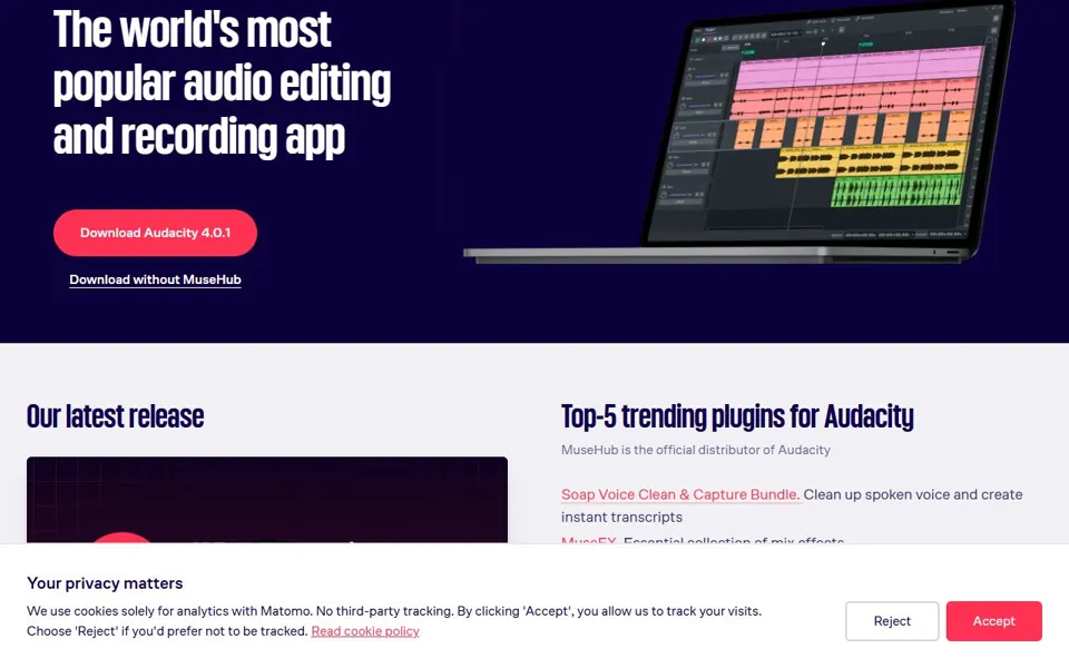 Audacity – Ansicht der Anbieter-Website