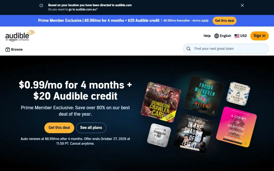 Audible Australia website screenshot
