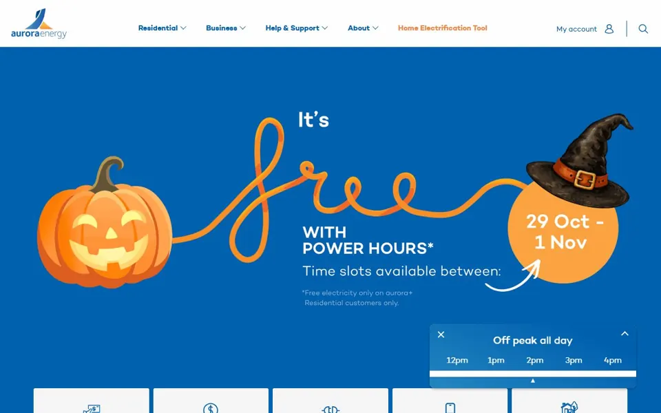 Aurora Energy website screenshot