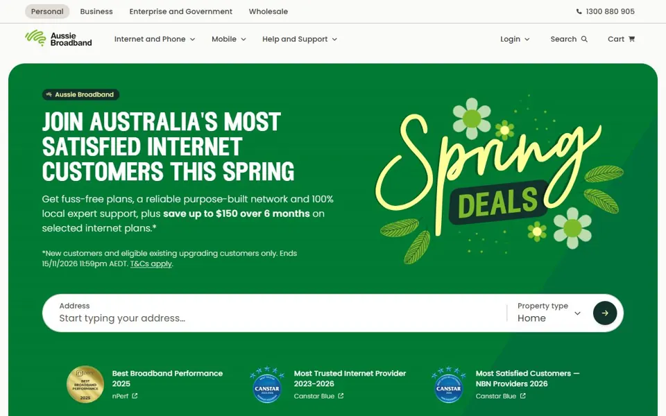 Aussie Broadband website screenshot