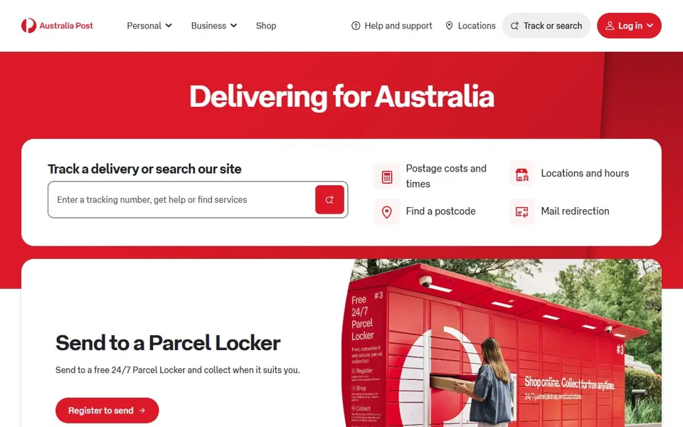 Australia Post website screenshot