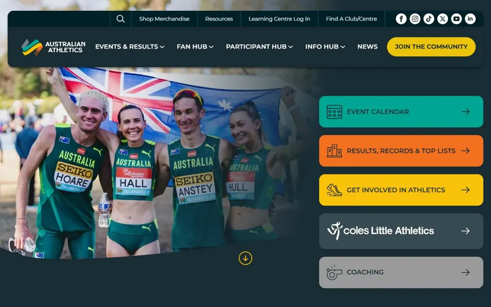 Australian Athletics website screenshot