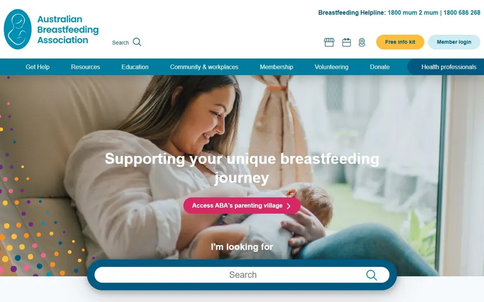 Australian Breastfeeding Association website screenshot