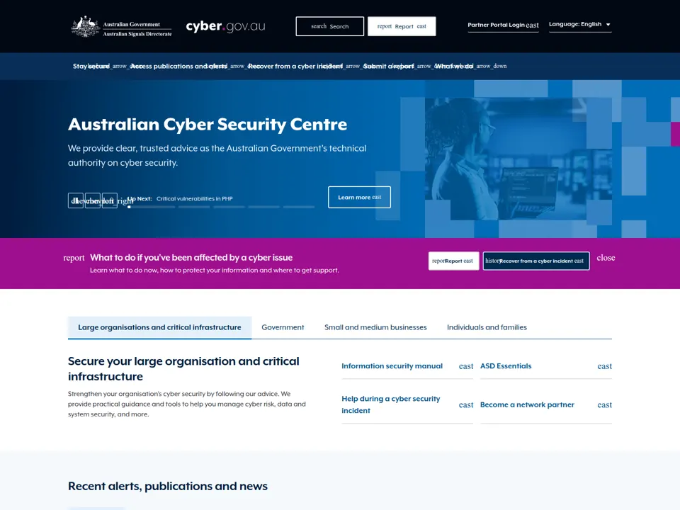 Australian Cyber Security Centre website screenshot