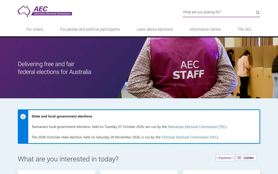 Australian Electoral Commission website screenshot