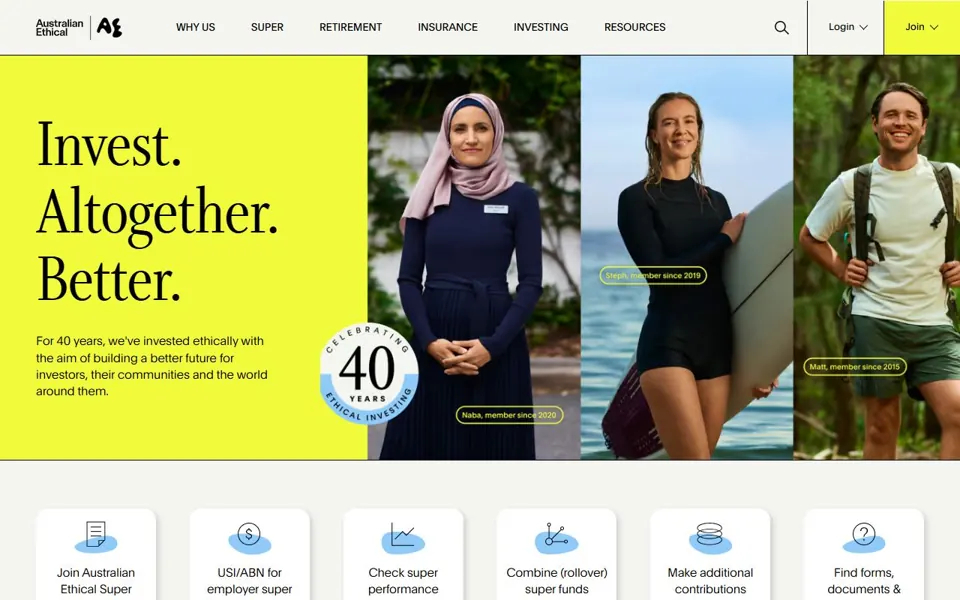Australian Ethical website screenshot