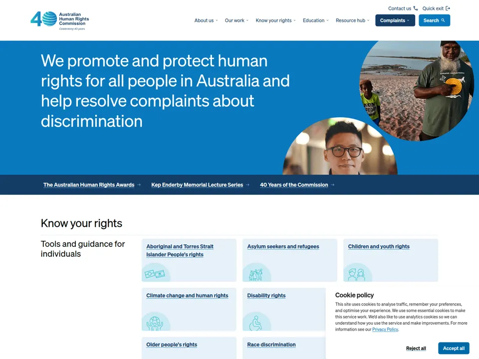 Australian Human Rights Commission website screenshot