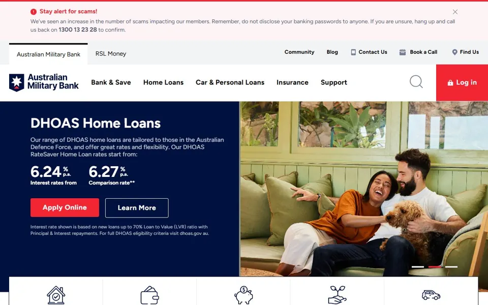 Australian Military Bank website screenshot