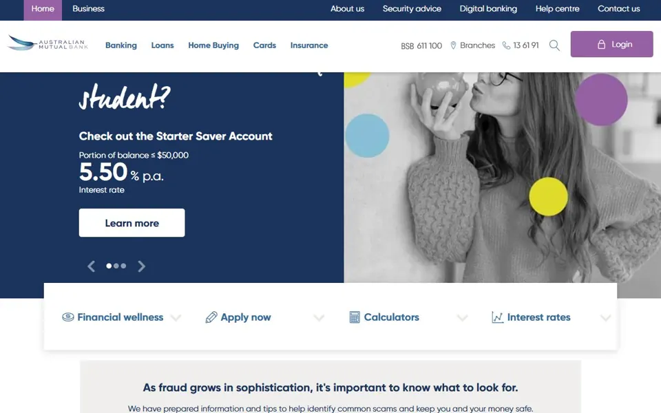Australian Mutual Bank website screenshot