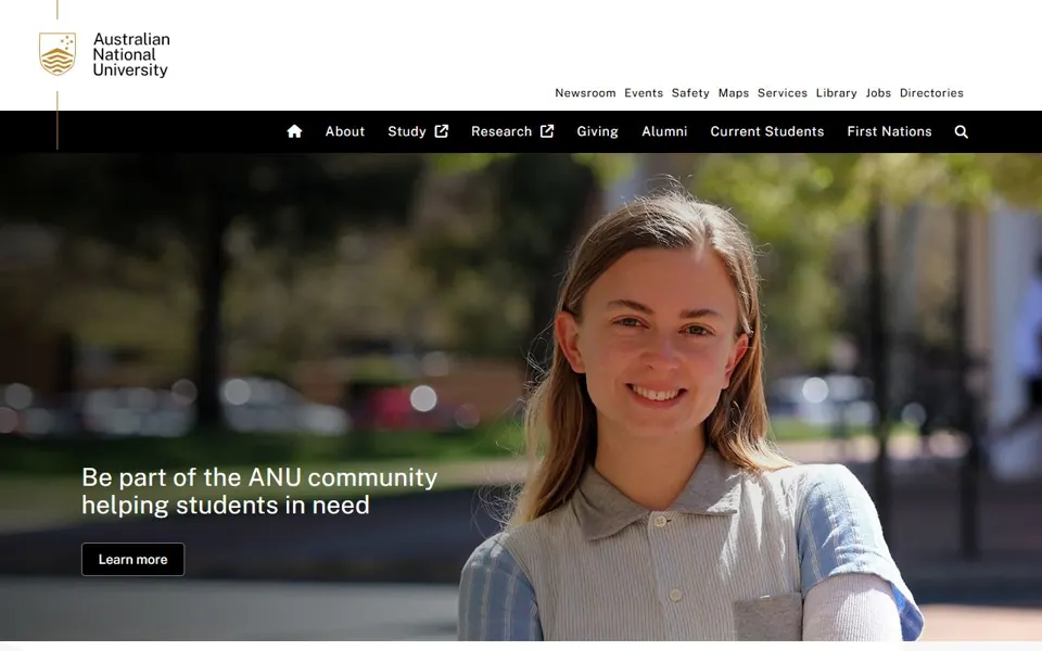 Australian National University website screenshot
