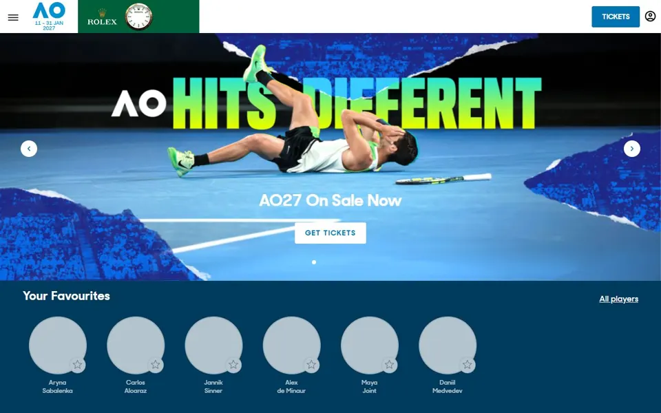 Australian Open website screenshot