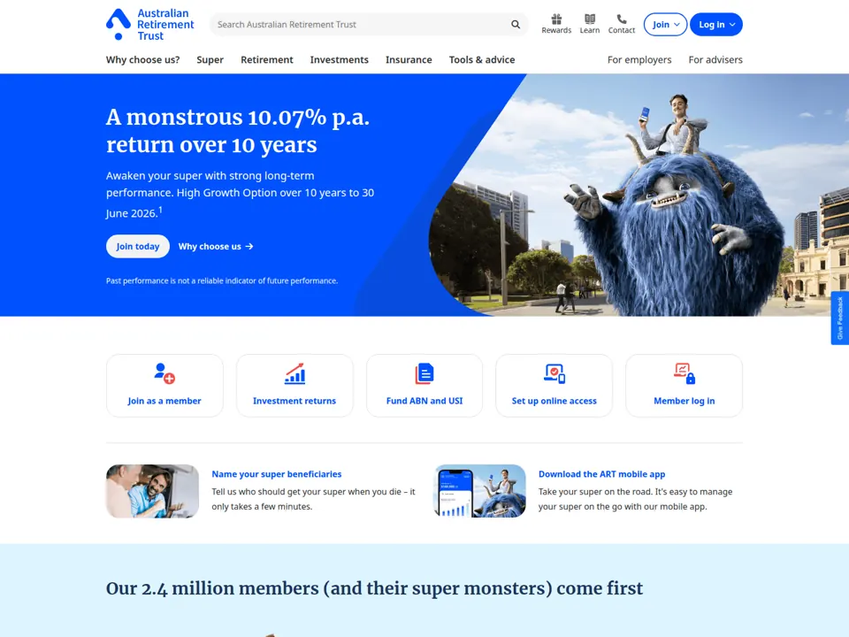 Australian Retirement Trust website screenshot