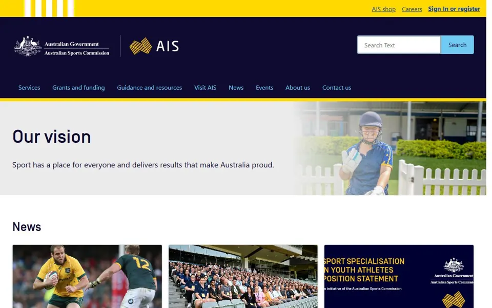 Australian Sports Commission website screenshot