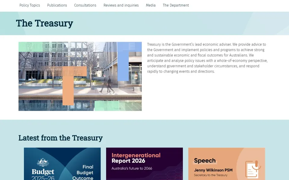 Australian Treasury website screenshot