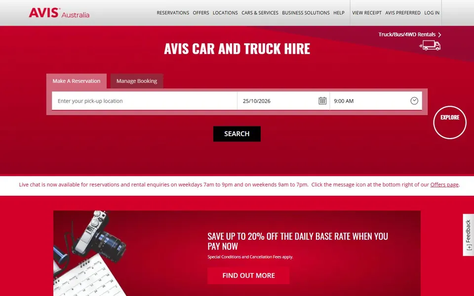 Avis Australia website screenshot