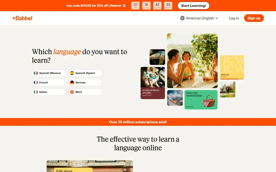 Babbel – Ansicht der Anbieter-Website