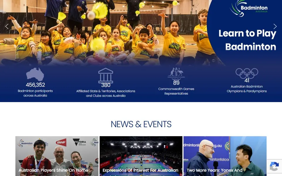 Badminton Australia website screenshot