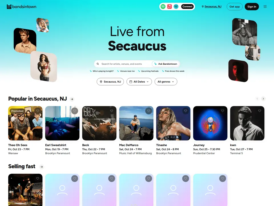 Bandsintown website screenshot