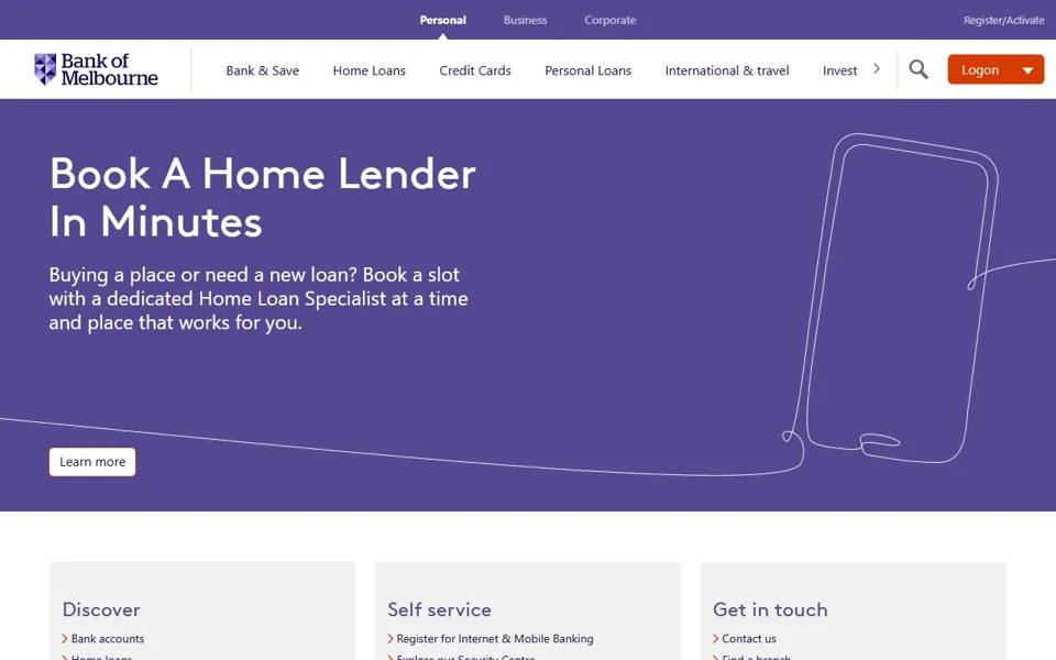 Bank of Melbourne website screenshot
