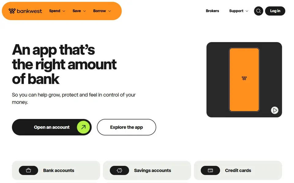 Bankwest website screenshot