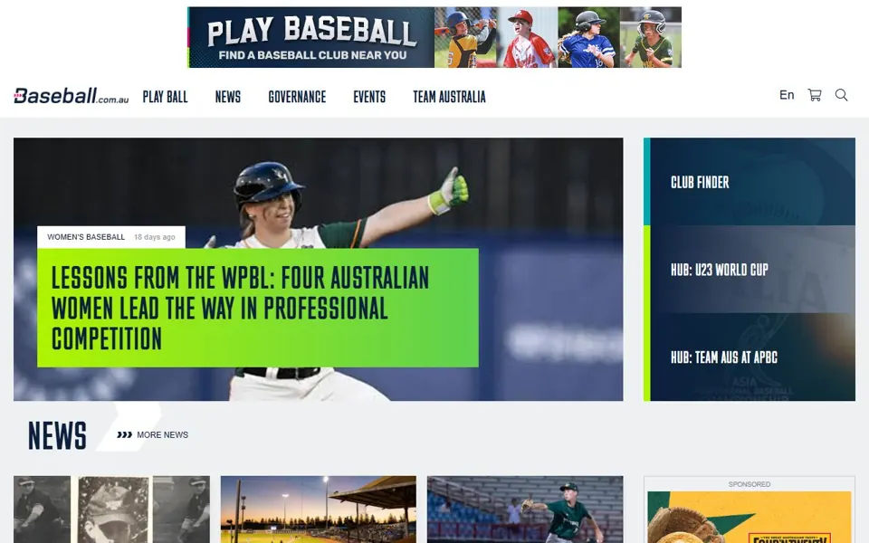 Baseball Australia website screenshot