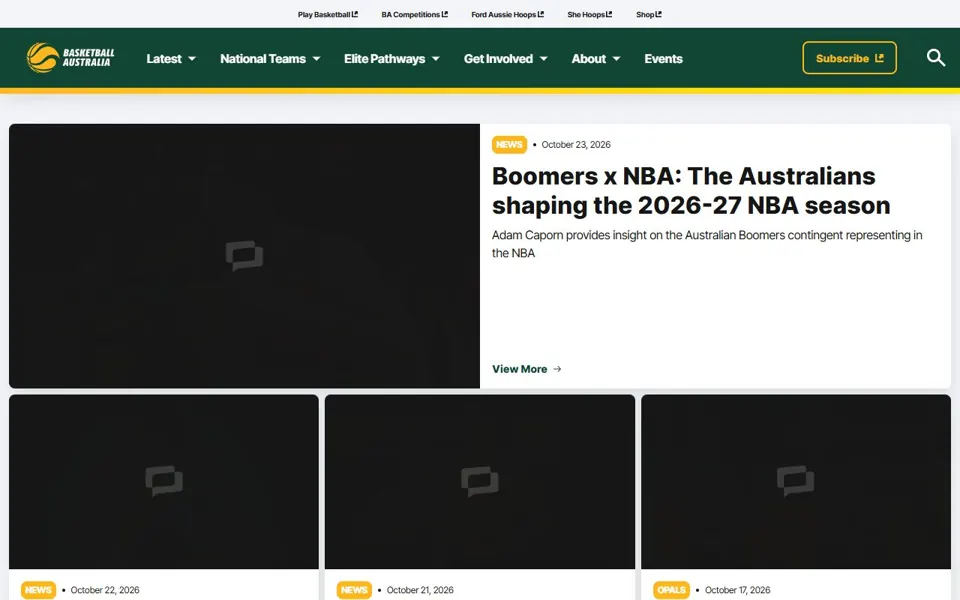 Basketball Australia website screenshot