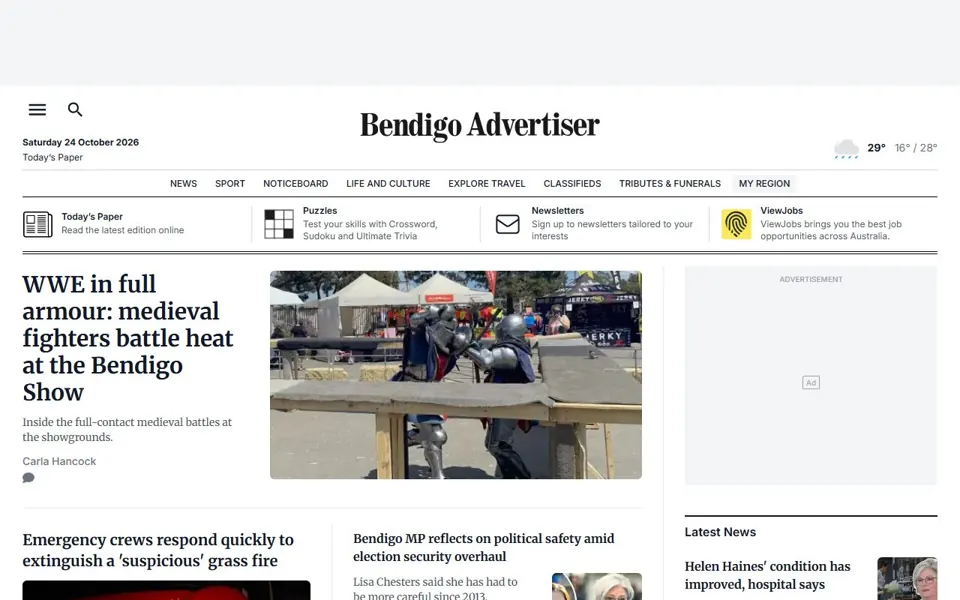 Bendigo Advertiser website screenshot