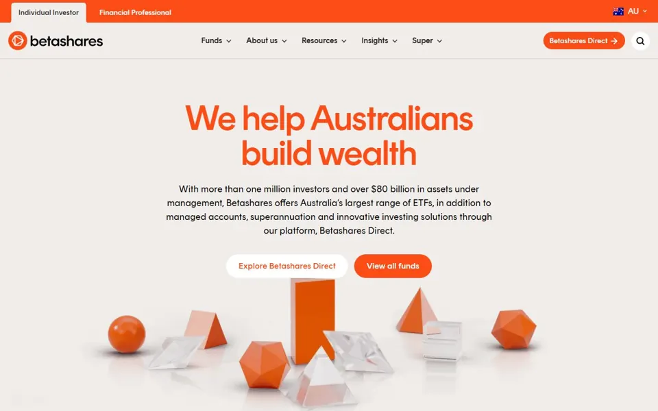 Betashares website screenshot
