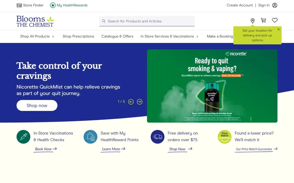 Blooms The Chemist website screenshot