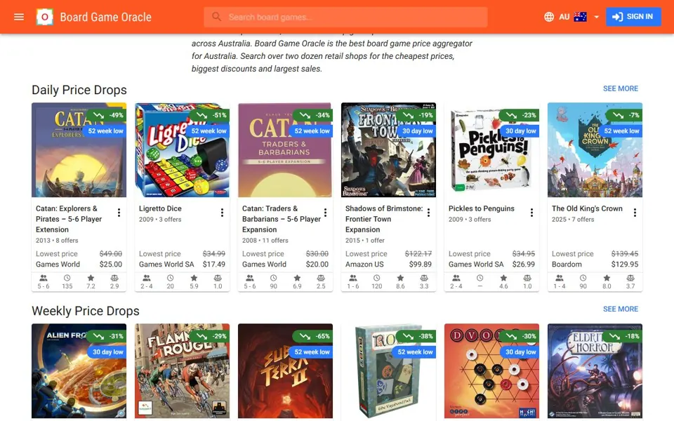 Board Game Oracle website screenshot
