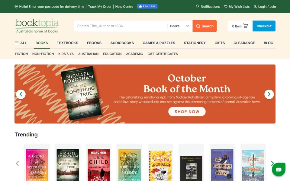 Booktopia website screenshot